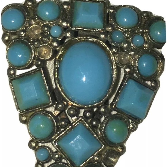 Vintage Faux Turquoise Art Deco Dress Clip - Picture 5 of 8